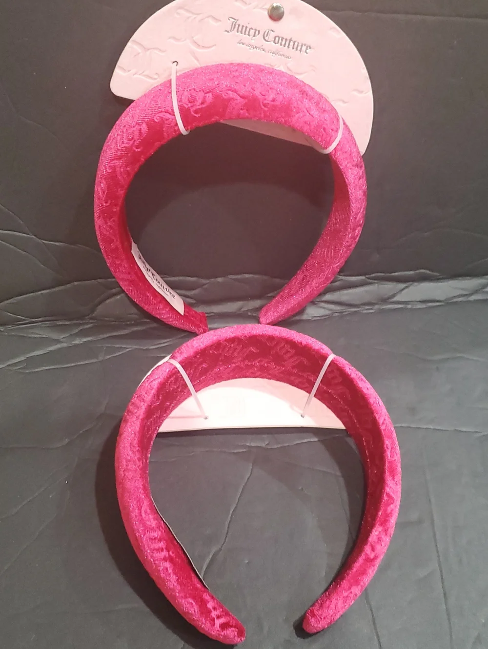 Juicy Couture 2 pack fuchsia raspberry Juicy embossed plush velvet headbands nee